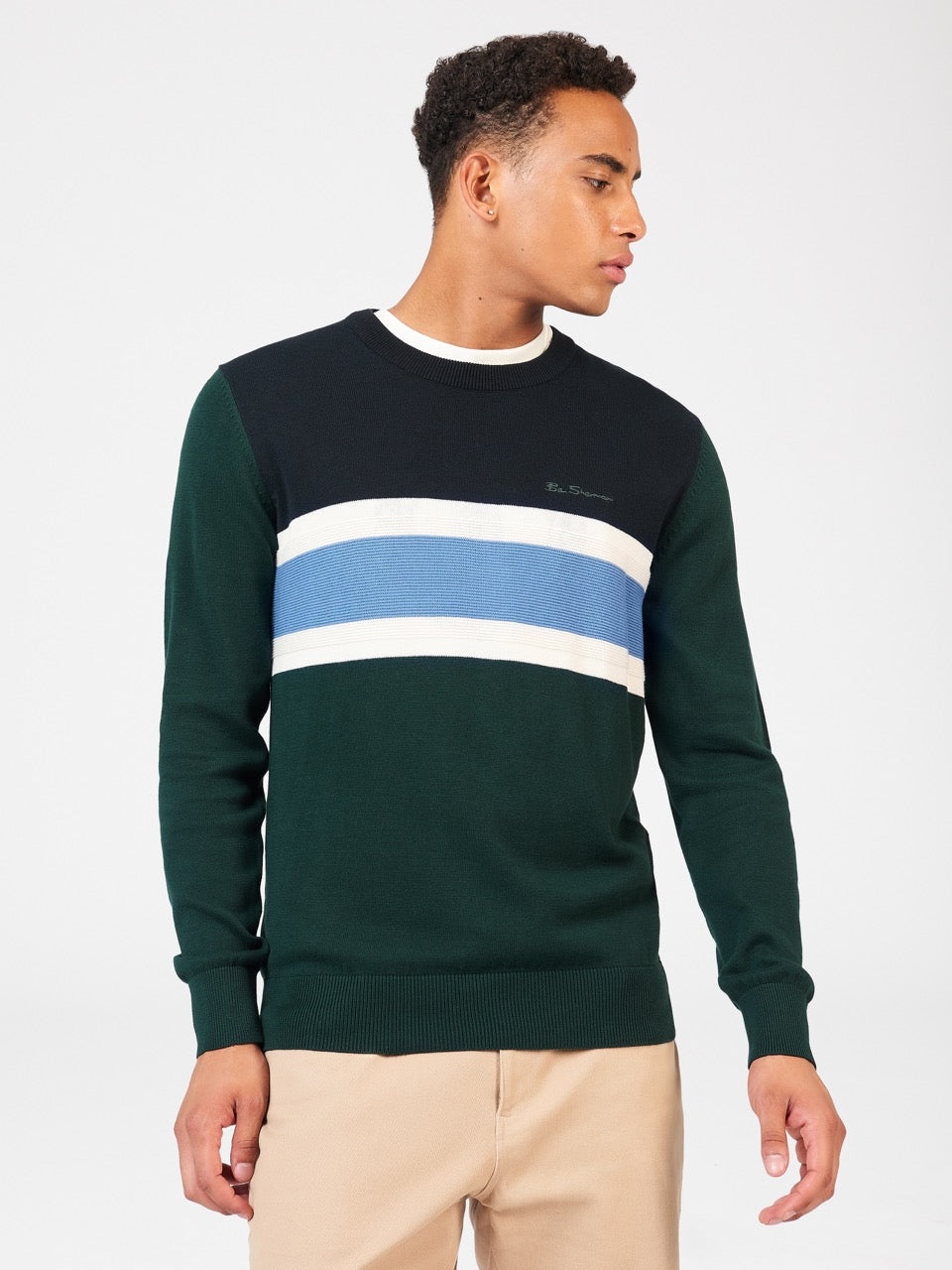 Knitwear Ben Sherman Chest Stripe Crewneck Vert Foncé | OMW-33294966